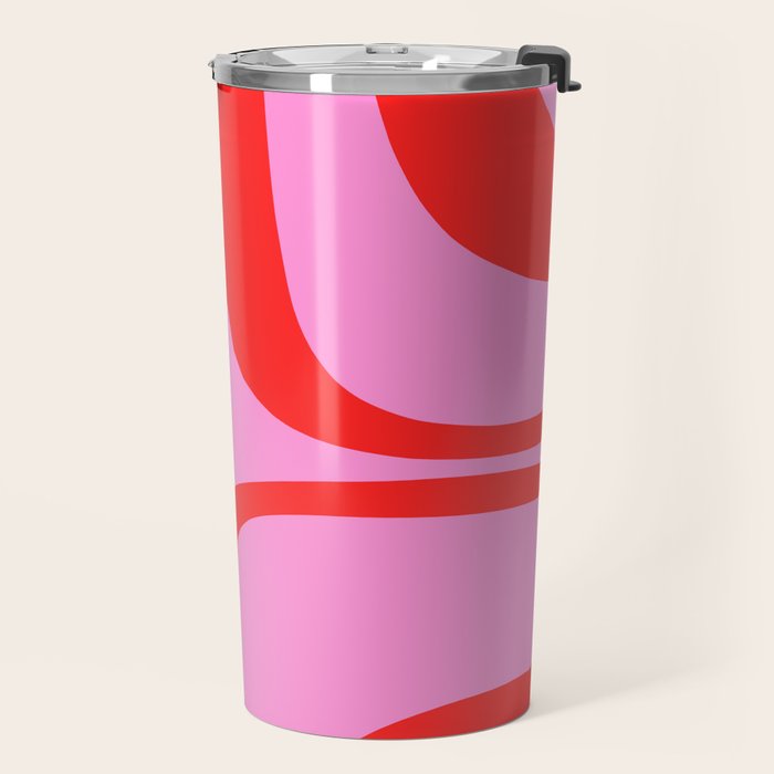 Retro Groove Abstract Pattern in Preppy Pink and Red Travel Mug Gallery Image 2