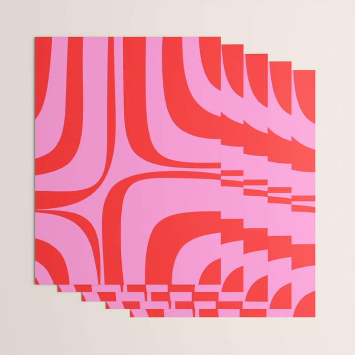 Retro Groove Abstract Pattern in Preppy Pink and Red Wrapping Paper Gallery Image 3