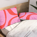 Retro Groove Abstract Pattern in Preppy Pink and Red Pillow Sham Gallery Image 2