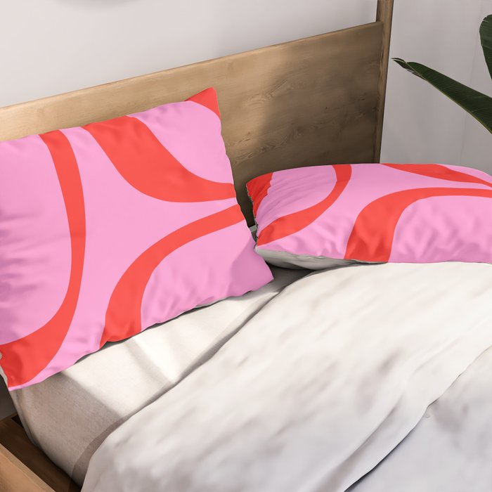 Retro Groove Abstract Pattern in Preppy Pink and Red Pillow Sham Gallery Image 2