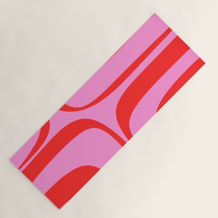 Retro Groove Abstract Pattern in Preppy Pink and Red Yoga Mat Gallery Image 1