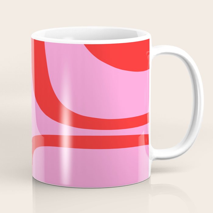 Retro Groove Abstract Pattern in Preppy Pink and Red Coffee Mug Gallery Image 1