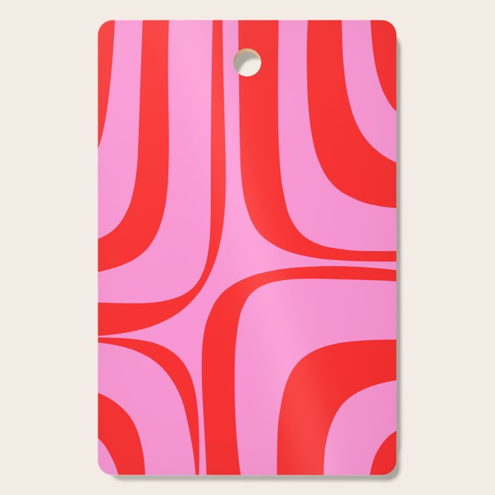 Retro Groove Abstract Pattern in Preppy Pink and Red Cutting Board Gallery Image 1