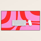 Retro Groove Abstract Pattern in Preppy Pink and Red Desk Mat Gallery Image 1