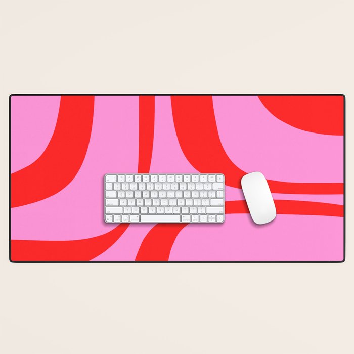Retro Groove Abstract Pattern in Preppy Pink and Red Desk Mat Gallery Image 1