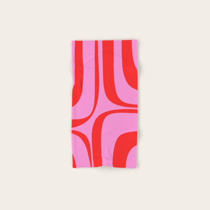 Retro Groove Abstract Pattern in Preppy Pink and Red Bath Towel Gallery Image 1
