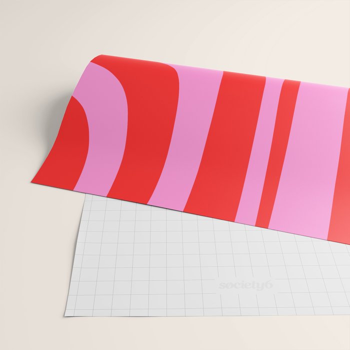 Retro Groove Abstract Pattern in Preppy Pink and Red Wrapping Paper Gallery Image 2