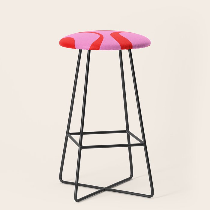 Retro Groove Abstract Pattern in Preppy Pink and Red Stool Gallery Image 1