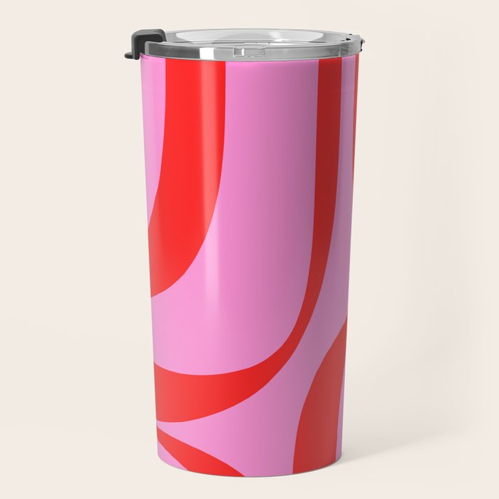 Retro Groove Abstract Pattern in Preppy Pink and Red Travel Mug Gallery Image 3