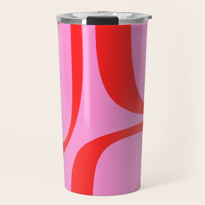 Retro Groove Abstract Pattern in Preppy Pink and Red Travel Mug Gallery Image 1