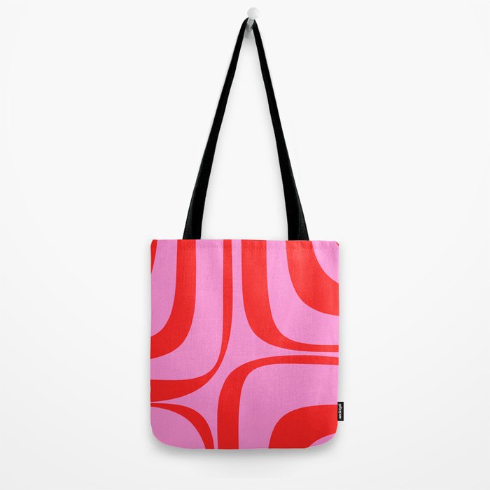 Retro Groove Abstract Pattern in Preppy Pink and Red Tote Bag Gallery Image 2