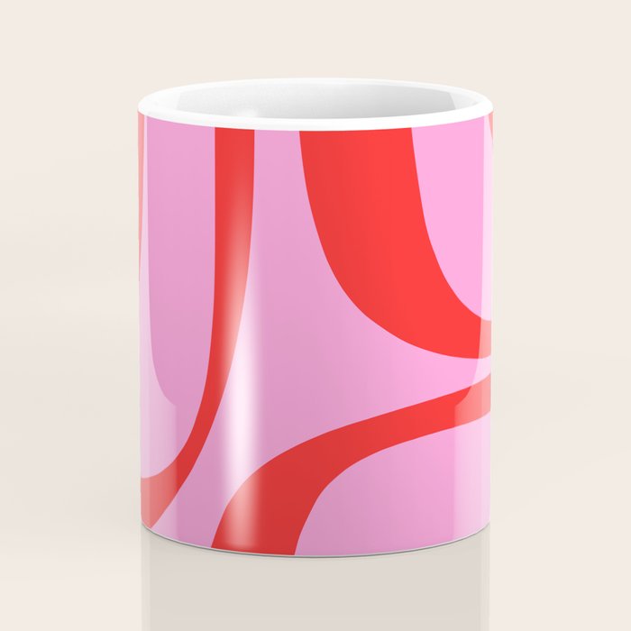 Retro Groove Abstract Pattern in Preppy Pink and Red Coffee Mug Gallery Image 4