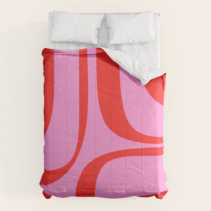 Retro Groove Abstract Pattern in Preppy Pink and Red Comforter Gallery Image 6