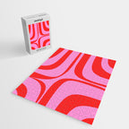 Retro Groove Abstract Pattern in Preppy Pink and Red Jigsaw Puzzle Gallery Image 2