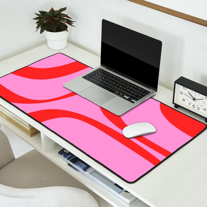 Retro Groove Abstract Pattern in Preppy Pink and Red Desk Mat Gallery Image 2