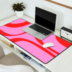 Retro Groove Abstract Pattern in Preppy Pink and Red Desk Mat Gallery Image 2