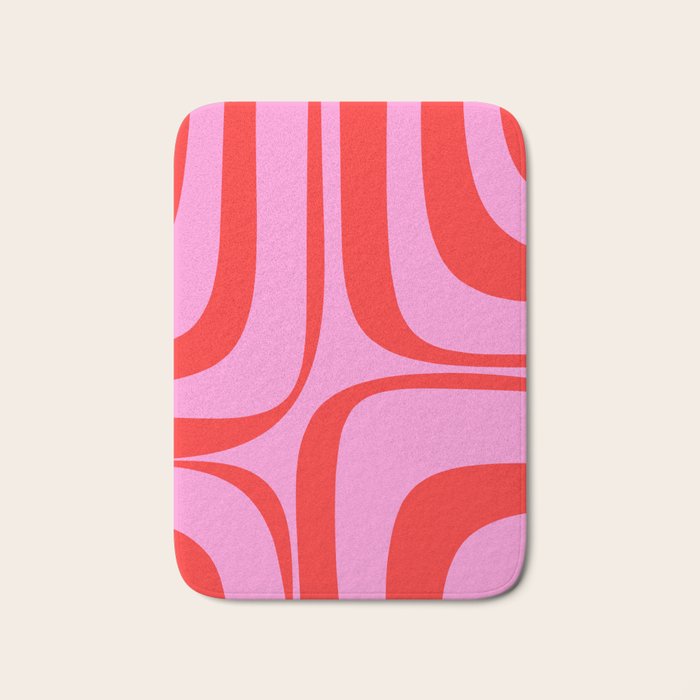 Retro Groove Abstract Pattern in Preppy Pink and Red Bath Mat Gallery Image 1