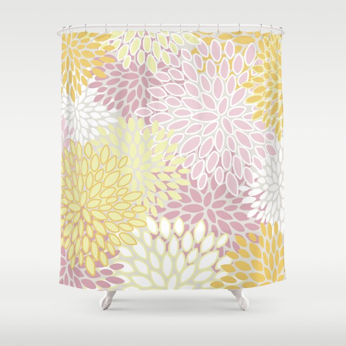 Floral Prints, Soft, Yellow and Pink, Design Prints Shower Curtain Gallery Image 1