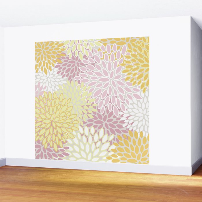 Floral Prints, Soft, Yellow and Pink, Design Prints Wall Mural Gallery Image 2