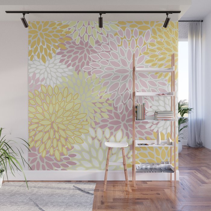 Floral Prints, Soft, Yellow and Pink, Design Prints Wall Mural Gallery Image 1