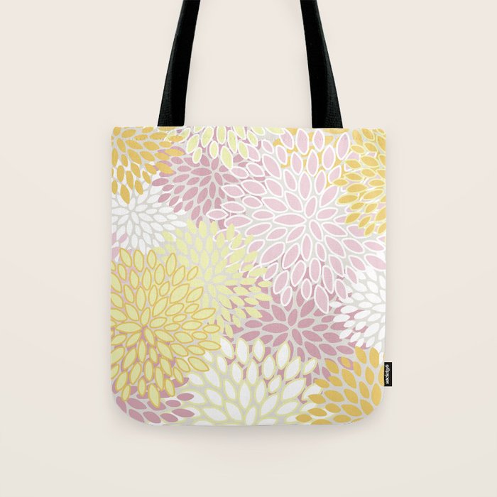 Floral Prints, Soft, Yellow and Pink, Design Prints Tote Bag Gallery Image 1