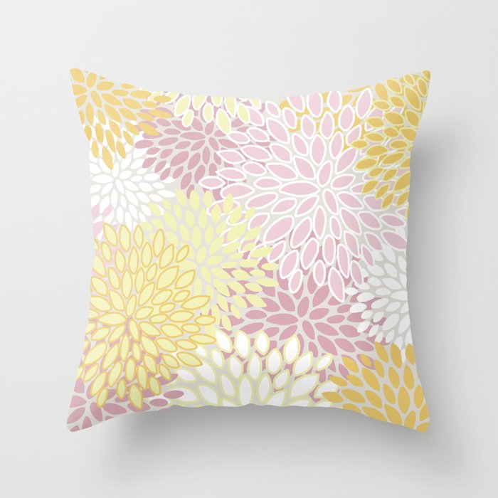 Floral Prints, Soft, Yellow and Pink, Design Prints Throw Pillow Gallery Image 1