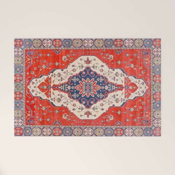 North And South Vine Red Medallion Kazak Persian Rug Welcome Mat Gallery Image 1