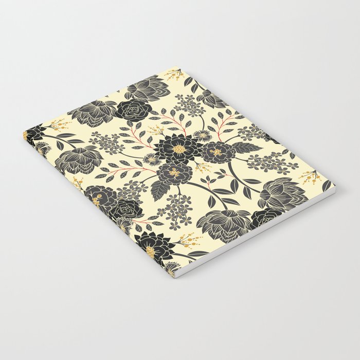 Gray, Black, Cream, Yellow & Red Sophisticated Floral Pattern Notebook Gallery Image 2
