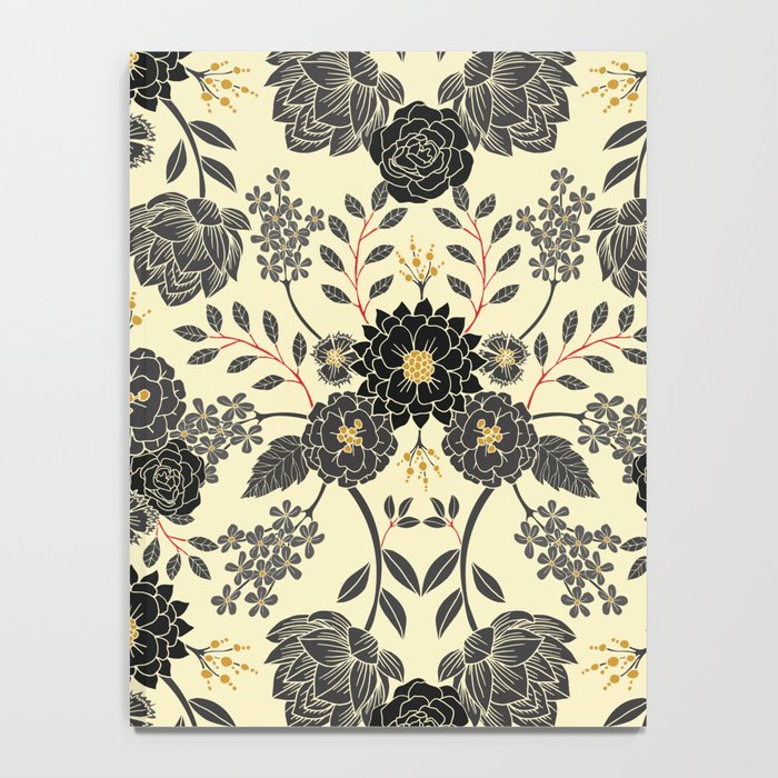 Gray, Black, Cream, Yellow & Red Sophisticated Floral Pattern Notebook Gallery Image 4