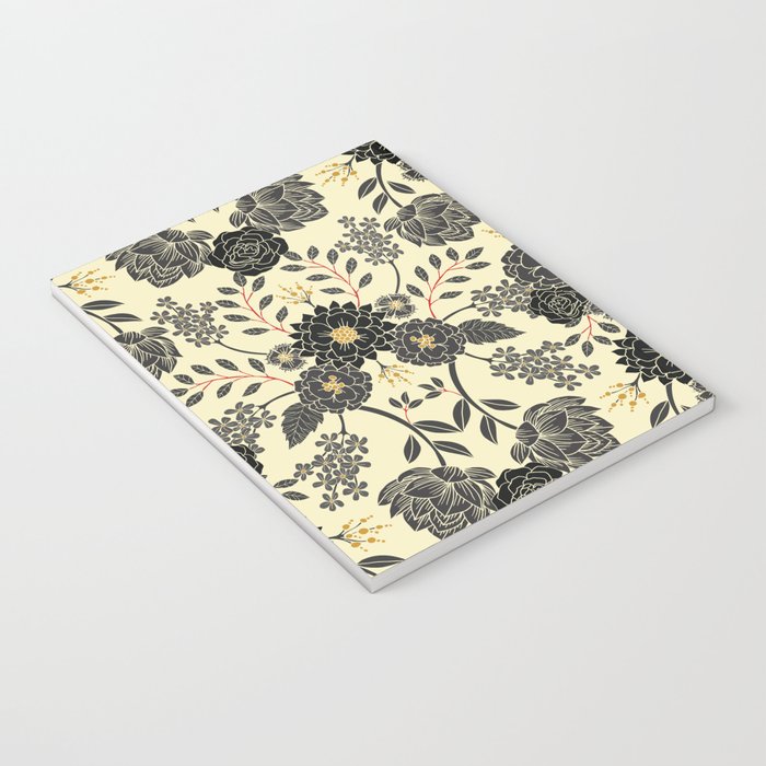 Gray, Black, Cream, Yellow & Red Sophisticated Floral Pattern Notebook Gallery Image 3