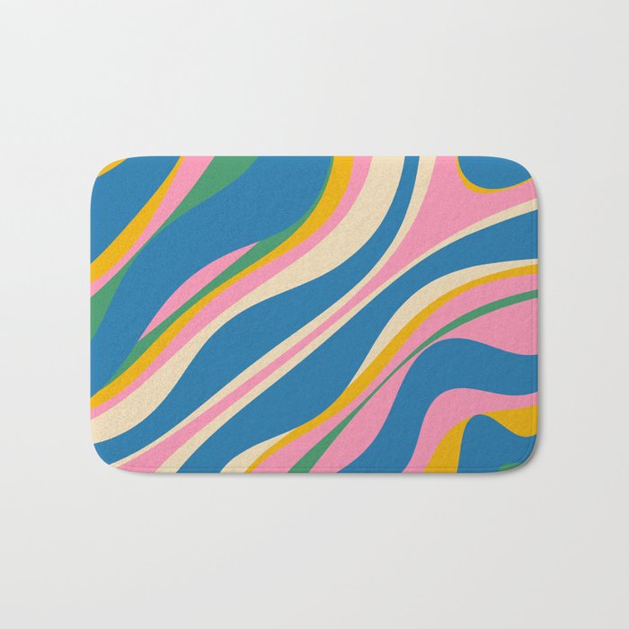 Trippy Dream Retro Pop Bright and Colourful Abstract Pattern Blue Pink Mustard Green Bath Mat Gallery Image 1