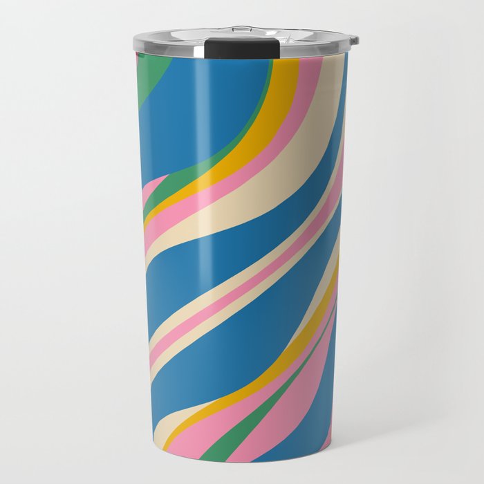 Trippy Dream Retro Pop Bright and Colourful Abstract Pattern Blue Pink Mustard Green Travel Mug Gallery Image 1