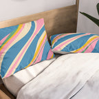 Trippy Dream Retro Pop Bright and Colourful Abstract Pattern Blue Pink Mustard Green Pillow Sham Gallery Image 2