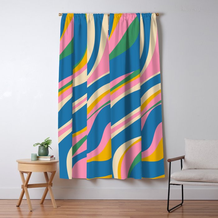 Trippy Dream Retro Pop Bright and Colourful Abstract Pattern Blue Pink Mustard Green Window Curtain Gallery Image 1