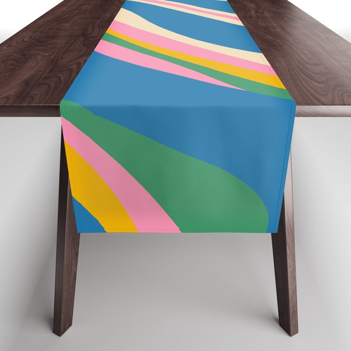 Trippy Dream Retro Pop Bright and Colourful Abstract Pattern Blue Pink Mustard Green Table Runner Gallery Image 1