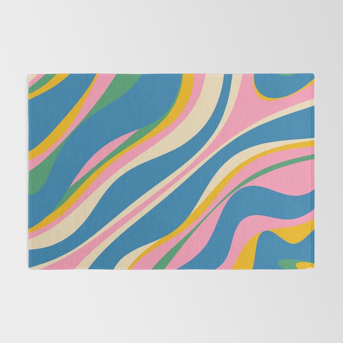 Trippy Dream Retro Pop Bright and Colourful Abstract Pattern Blue Pink Mustard Green Rug Gallery Image 2