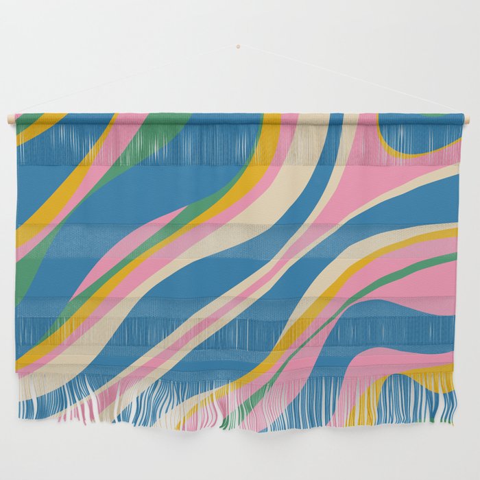 Trippy Dream Retro Pop Bright and Colourful Abstract Pattern Blue Pink Mustard Green Wall Hanging Gallery Image 1