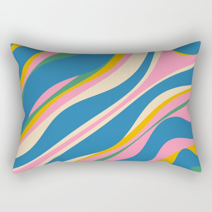 Trippy Dream Retro Pop Bright and Colourful Abstract Pattern Blue Pink Mustard Green Rectangular Pillow Gallery Image 1