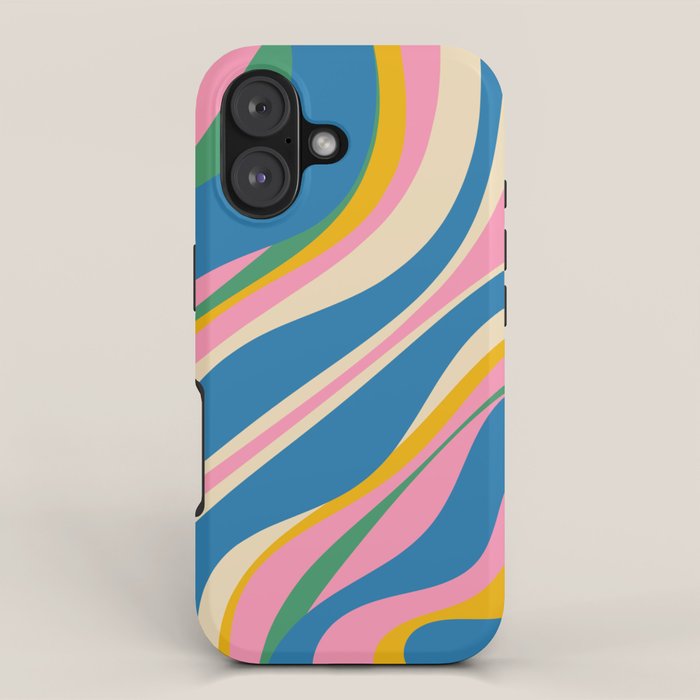 Trippy Dream Retro Pop Bright and Colourful Abstract Pattern Blue Pink Mustard Green iPhone Case Gallery Image 1