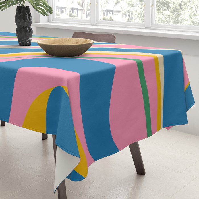 Trippy Dream Retro Pop Bright and Colourful Abstract Pattern Blue Pink Mustard Green Tablecloth Gallery Image 3