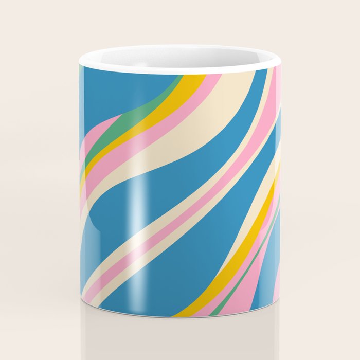 Trippy Dream Retro Pop Bright and Colourful Abstract Pattern Blue Pink Mustard Green Coffee Mug Gallery Image 4