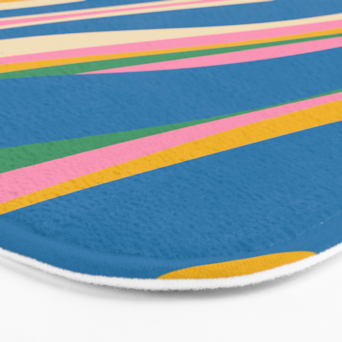 Trippy Dream Retro Pop Bright and Colourful Abstract Pattern Blue Pink Mustard Green Bath Mat Gallery Image 3