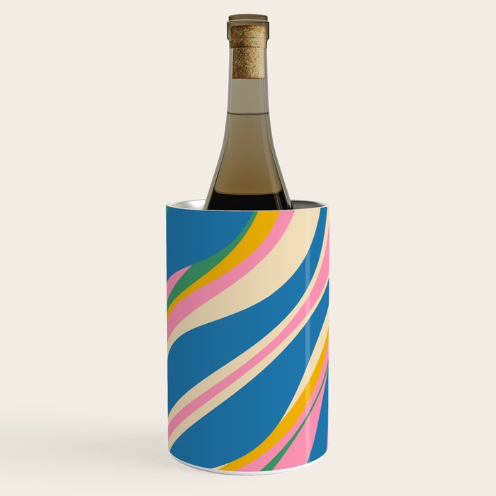 Trippy Dream Retro Pop Bright and Colourful Abstract Pattern Blue Pink Mustard Green Wine Chiller Gallery Image 1