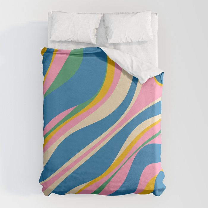 Trippy Dream Retro Pop Bright and Colourful Abstract Pattern Blue Pink Mustard Green Duvet Cover Gallery Image 6