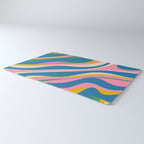 Trippy Dream Retro Pop Bright and Colourful Abstract Pattern Blue Pink Mustard Green Rug Gallery Image 3