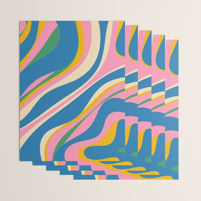 Trippy Dream Retro Pop Bright and Colourful Abstract Pattern Blue Pink Mustard Green Wrapping Paper Gallery Image 3
