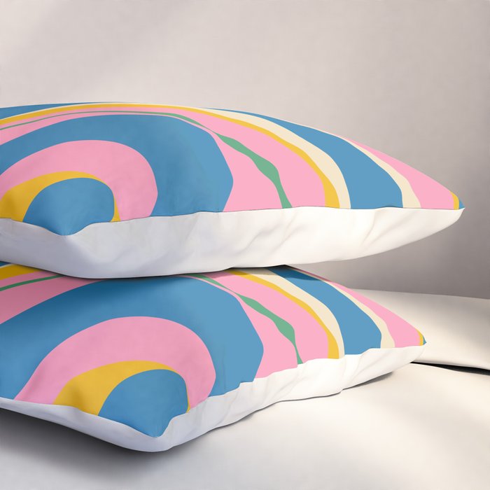 Trippy Dream Retro Pop Bright and Colourful Abstract Pattern Blue Pink Mustard Green Pillow Sham Gallery Image 3
