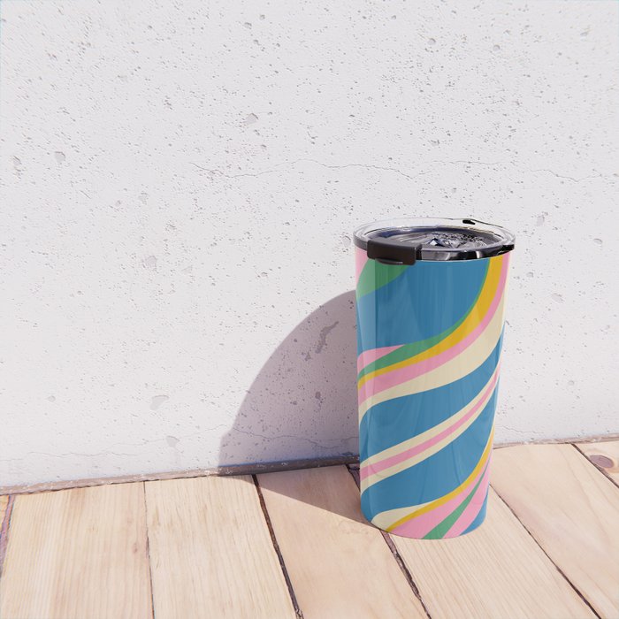 Trippy Dream Retro Pop Bright and Colourful Abstract Pattern Blue Pink Mustard Green Travel Mug Gallery Image 4