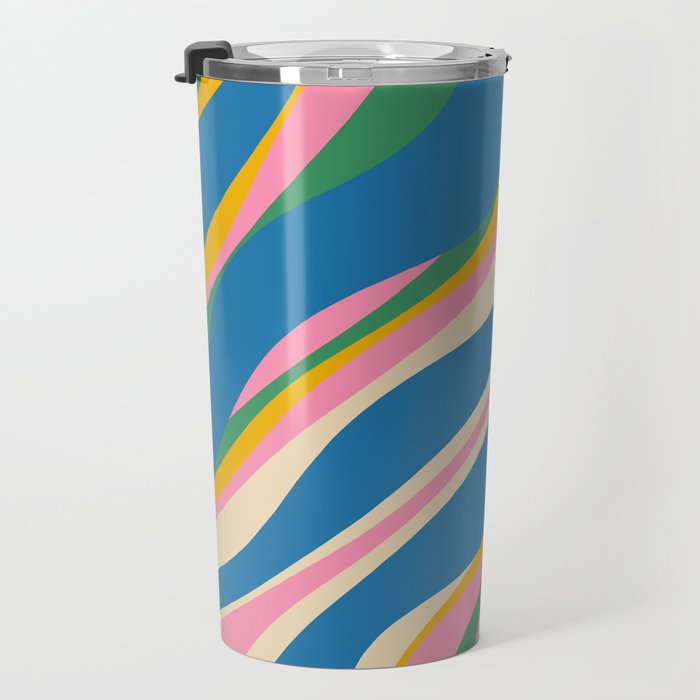Trippy Dream Retro Pop Bright and Colourful Abstract Pattern Blue Pink Mustard Green Travel Mug Gallery Image 3