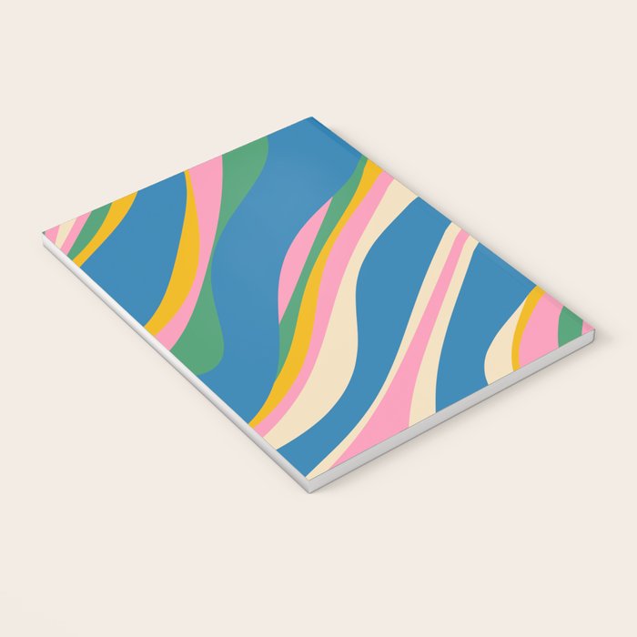 Trippy Dream Retro Pop Bright and Colourful Abstract Pattern Blue Pink Mustard Green Notebook Gallery Image 3